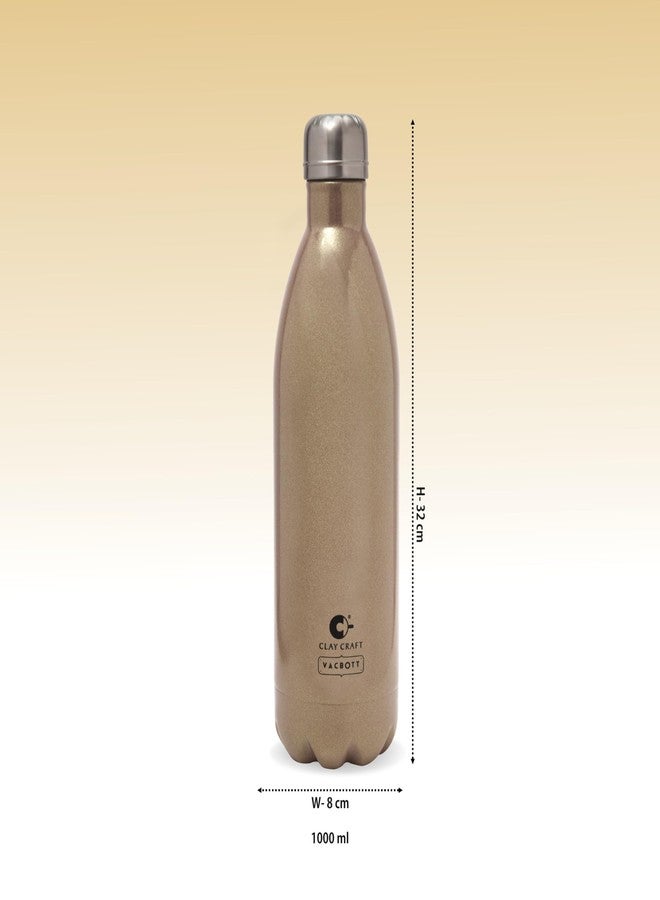 Clay Craft Vacbott Vaccum Bottle, Stark Sparkle Double Walled 24 Hours Hot and Cold Water Bottle - 1 Piece - 1000 ml (Sparkle Gold) Water Bottles for School, Office, Home, Gym, Leakproof, Rust free - Image 5